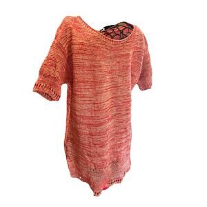 J Jill 100% Linen Knit Sweater Top Womens Size Small Red White Short Sleeve